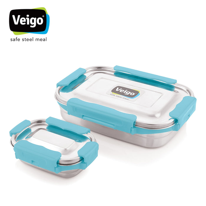 Veigo Maxosteel Jumbo Stainless Steel Lunch Box with Veg Box (All Ages)
