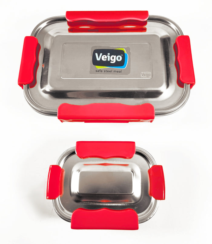 Veigo Maxosteel Jumbo Stainless Steel Lunch Box with Veg Box (All Ages)