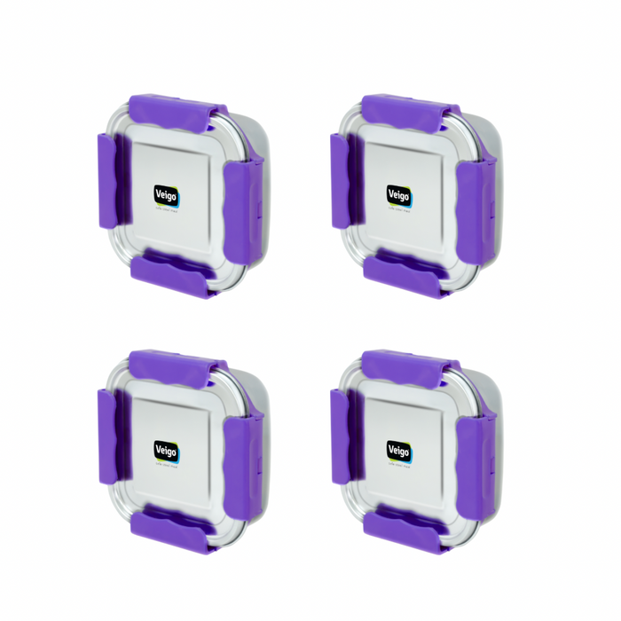 Veigo Outdoor Adventure - Set of 4 Stainless Steel Medium Lunch Boxes (All Ages)