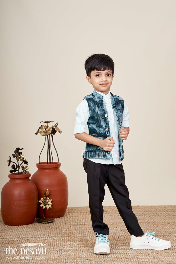 The Nesavu Boys Jacket Sets Velvet jacket set for boys for weddings and festive events Nesavu Nesavu boys velvet jacket kurta set  royal outfit weddings grand family celebrations