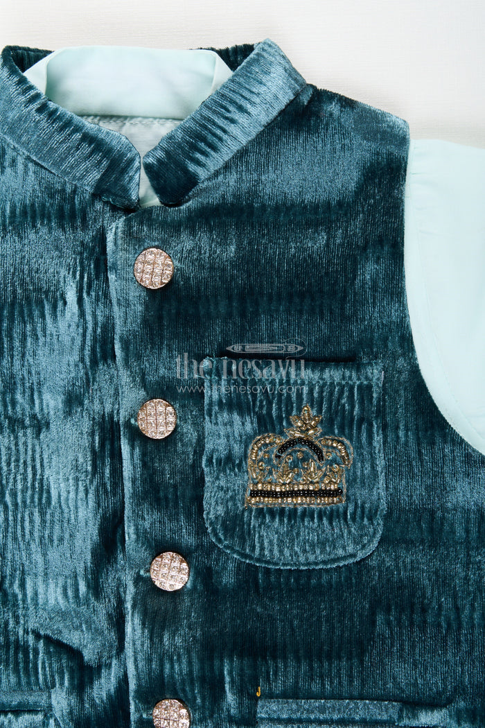 The Nesavu Boys Jacket Sets Velvet jacket set for boys for weddings and festive events Nesavu Nesavu boys velvet jacket kurta set  royal outfit weddings grand family celebrations