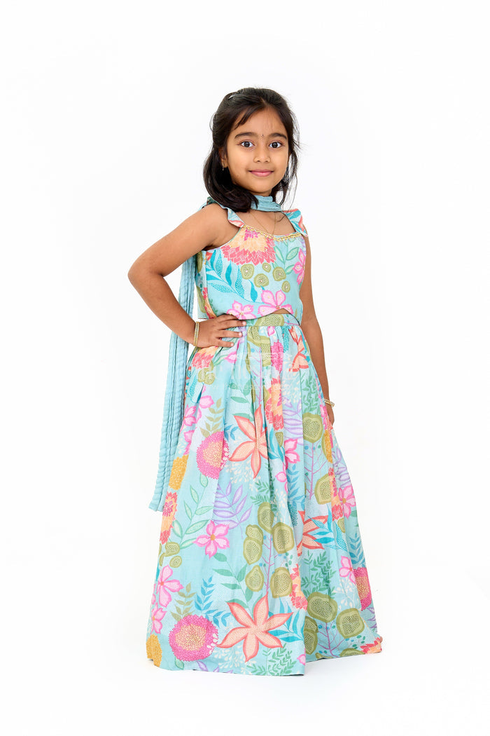 The Nesavu Girls Lehenga Choli Vibrant Lehenga Design Lehenga for Girls in Floral Muslin Silk Nesavu Nesavu Floral Lehenga Design Lehenga Girls Muslin Silk Festive Celebrations