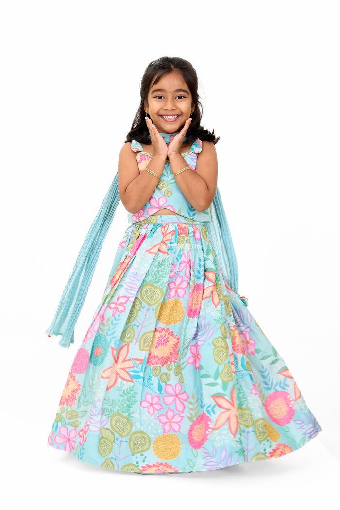 The Nesavu Girls Lehenga Choli Vibrant Lehenga Design Lehenga for Girls in Floral Muslin Silk Nesavu Nesavu Floral Lehenga Design Lehenga Girls Muslin Silk Festive Celebrations