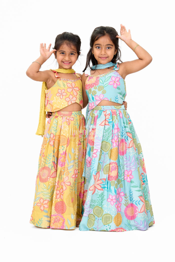 The Nesavu Girls Lehenga Choli Vibrant Lehenga Design Lehenga for Girls in Floral Muslin Silk Nesavu Nesavu Floral Lehenga Design Lehenga Girls Muslin Silk Festive Celebrations