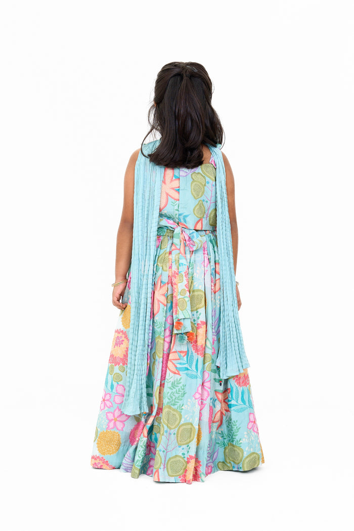 The Nesavu Girls Lehenga Choli Vibrant Lehenga Design Lehenga for Girls in Floral Muslin Silk Nesavu Nesavu Floral Lehenga Design Lehenga Girls Muslin Silk Festive Celebrations