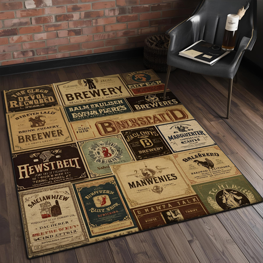 Vintage Beer Label Area Rug