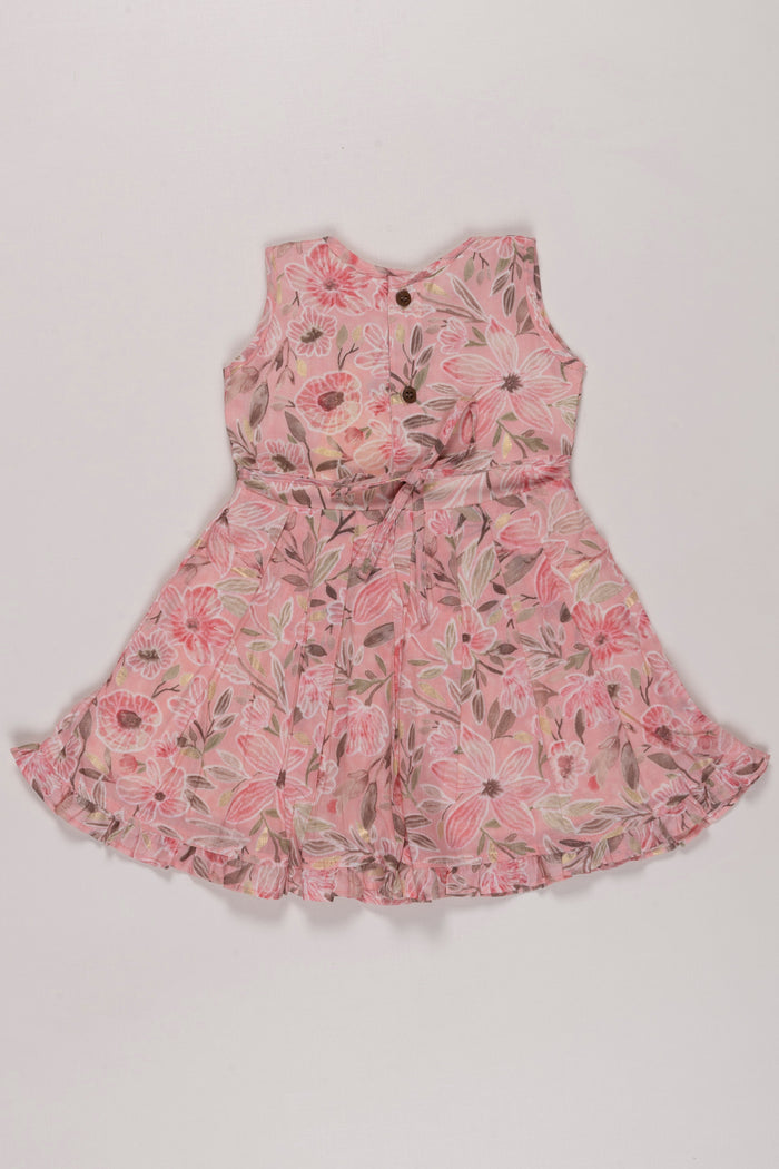 The Nesavu Girls Cotton Frock Vintage Floral Chanderi Frock for Girls: Romantic Pink with Lace Detailing Nesavu Romantic Pink Floral Chanderi Frock | Girls' Vintage Lace Dress | The Nesavu
