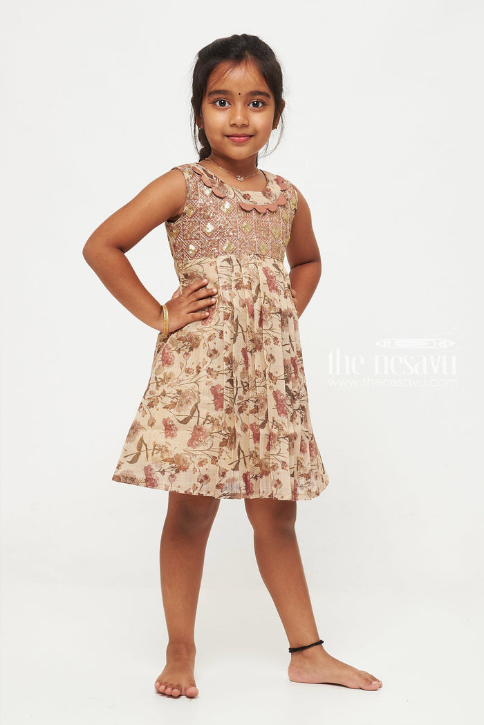The Nesavu Girls Cotton Frock Vintage Floral Print Cotton Frock for Girls Nesavu Shop Baby Girl Floral Cotton Dress | Elegant Party Wear for Toddlers | The Nesavu