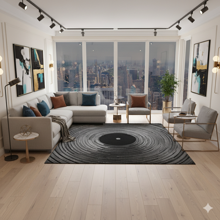 Vinyl Groove Pattern Area Rug