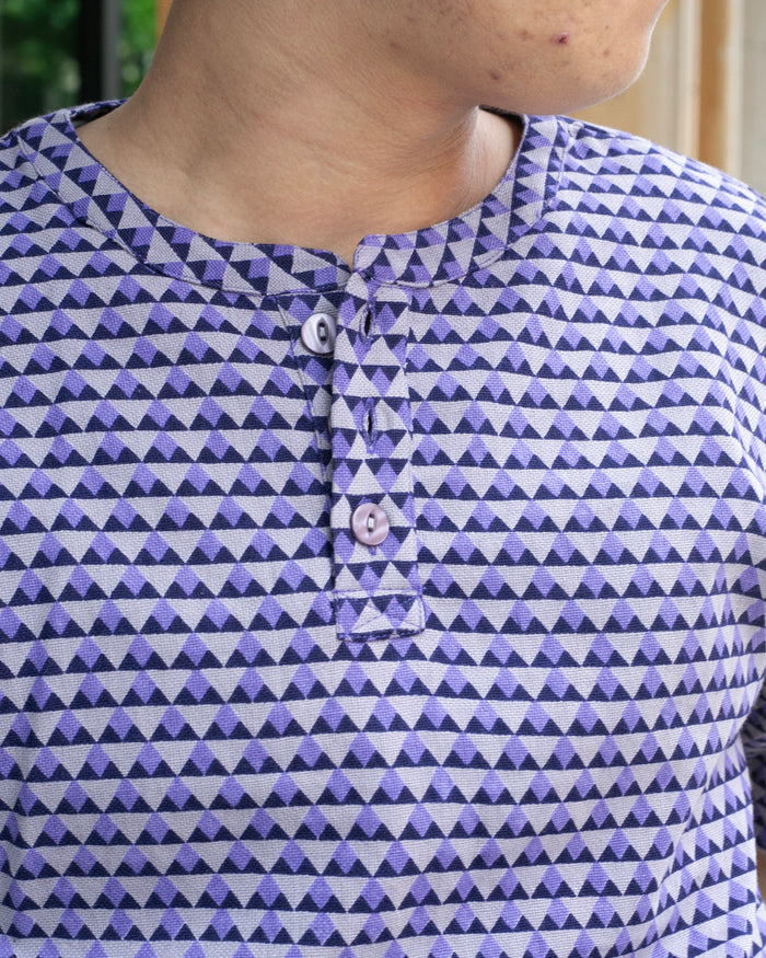 Wa-Modern, Short Sleeve Button Up Tunic, Purple