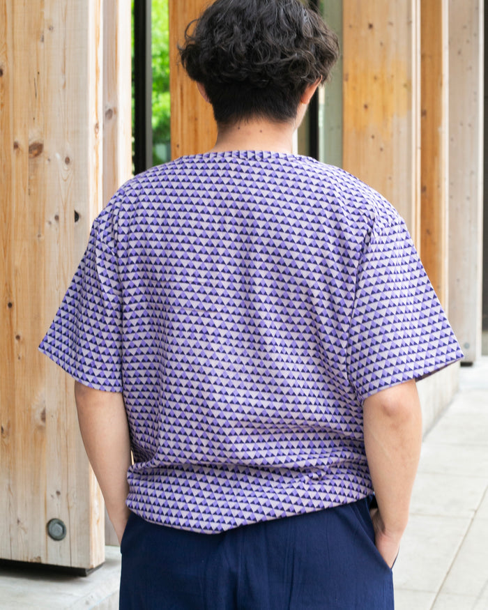 Wa-Modern, Short Sleeve Button Up Tunic, Purple