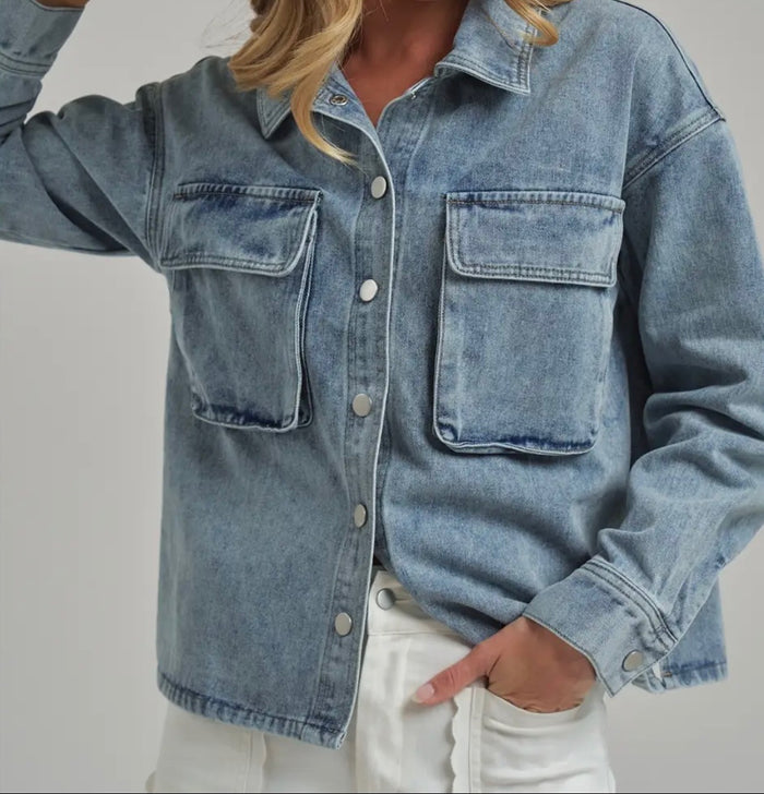 Washed Front Pocket Denim Shacket