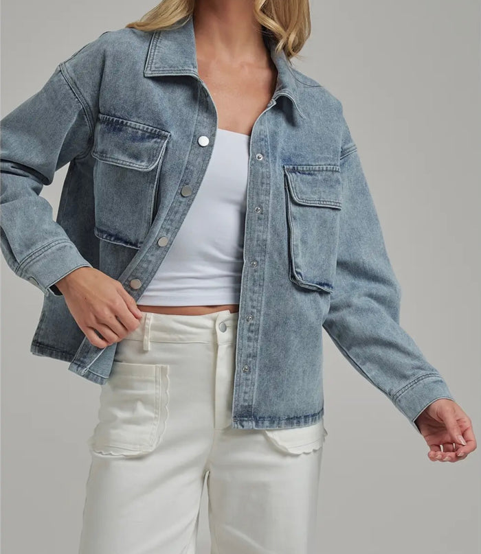Washed Front Pocket Denim Shacket