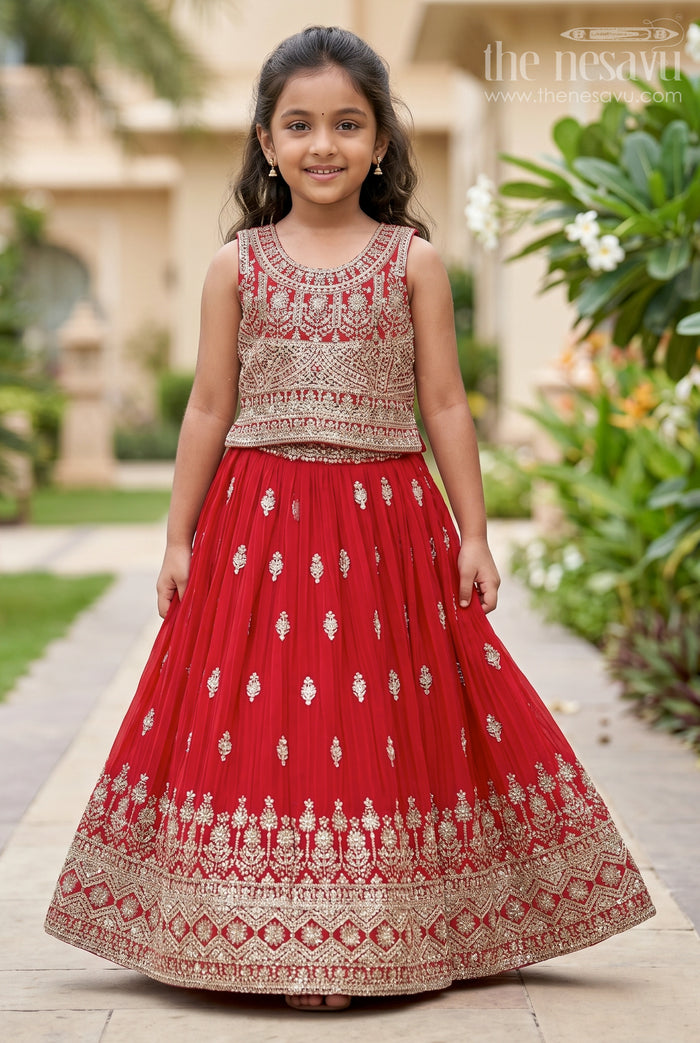 The Nesavu Girls Lehenga Choli Wedding Lehenga Choli for Girls Traditional Grand Dress Nesavu 18 (2Y) / Pink GL699B-18 Nesavu Wine Red Traditional Girls Lehenga Heavy Gold Embroidery Grand Wedding Celebrations