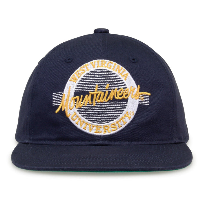 West Virginia Mountaineers Retro Circle Snapback - Navy, front view