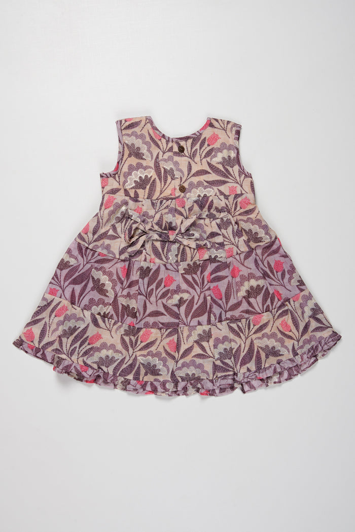 The Nesavu Girls Cotton Frock Whimsical Garden Print Cotton Frock for Girls Nesavu Girls Floral Cotton Dress | Purple Garden Themed Kids Frock | The Nesavu