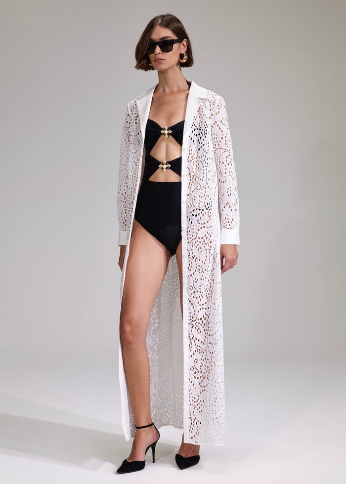 White Broderie Maxi Dress (White)