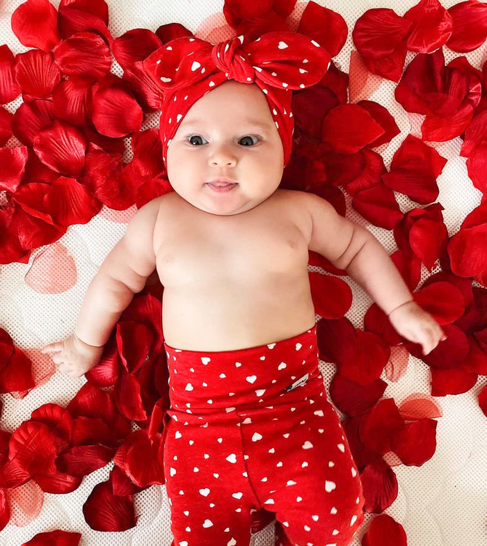 White Dainty Hearts on Red Headbands