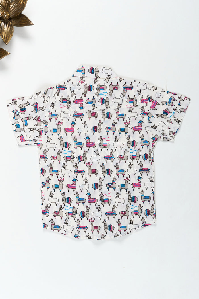 The Nesavu Boys Cotton Shirt White Jungle Animal Print Shirt for Kids Soft Cotton Comfort Fit Nesavu Nesavu White Cotton Shirt Kids Light Animal Motifs Soft Digital Print Everyday Wear