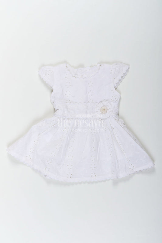 The Nesavu Baby Cotton Frocks White Party Wear Frock for Baby Girls in Cotton Hakoba with Embroidered Floral Details and Mini Handbag Nesavu 12 (3M) / White BFJ779B-12 Nesavu White Party Wear Frock Baby Girls Hakoba Embroidery Beaded Handbag