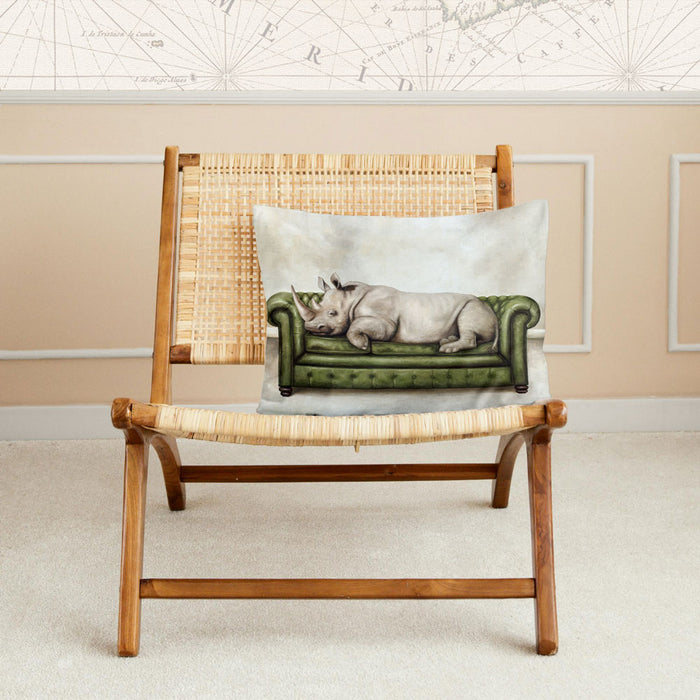 Wildlife At Leisure Decorative Pillow Cover - Rhino