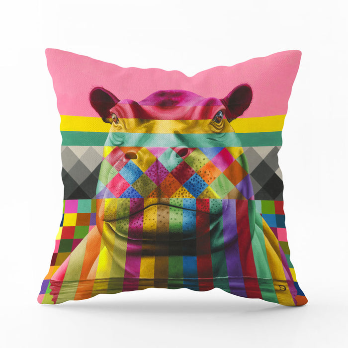 Wildlife In Color Pillow Cover - Hippo