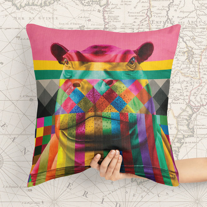 Wildlife In Color Pillow Cover - Hippo