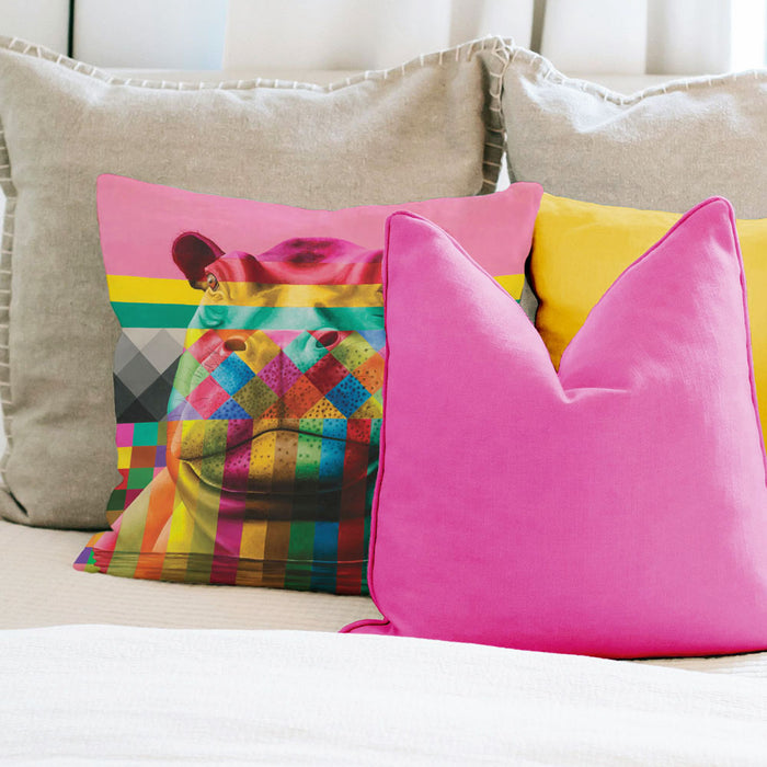 Wildlife In Color Pillow Cover - Hippo