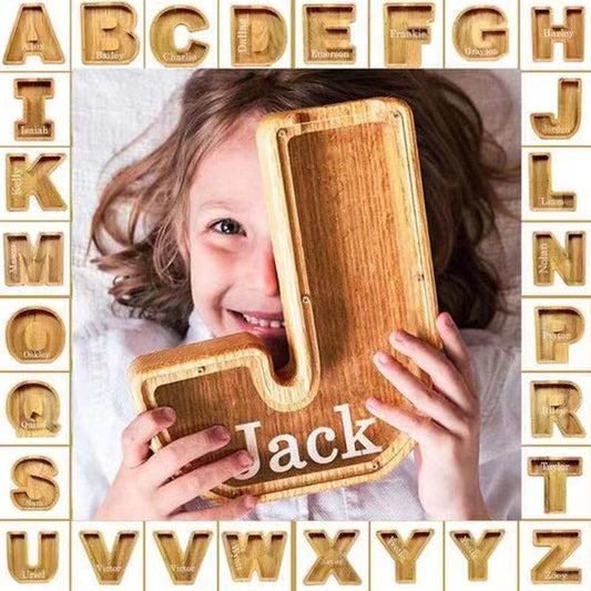 Wooden Letter Personalised Piggy Banks (O-Z) - With Decorative Letters