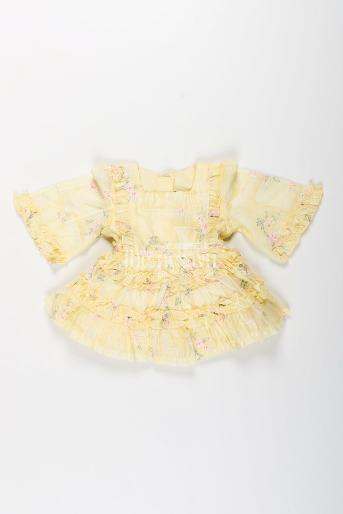 The Nesavu Baby Frocks Yellow Baby Girl Frock with Floral Print and Ruffles Cotton Dress Nesavu Nesavu Yellow Baby Girl Frock Floral Print Ruffles Cotton Dress Summer Photoshoots