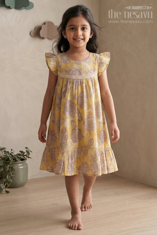 The Nesavu Girls Cotton Frock Yellow Floral Printed Cotton Frock for Girls Nesavu 16 (1Y) / Yellow GFC1334B-16 Yellow Floral Printed Cotton Frock for Girls - Cute & Comfortable | The Nesavu