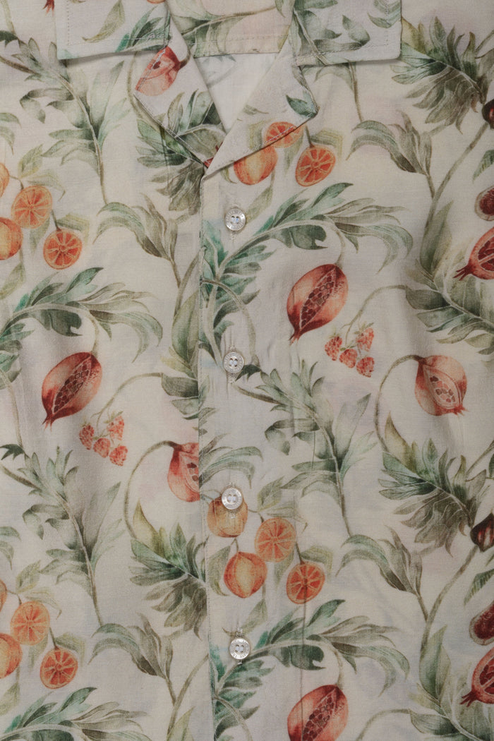 The Nesavu Boys Cotton Shirt Yellow Pomegranate Watercolor Print Shirt - Perfect for Parties, Beach, and Casual Wear Nesavu Cream Botanical Toddler Shirt | High-Quality Cotton | Perfect for Casual and Festive Wear